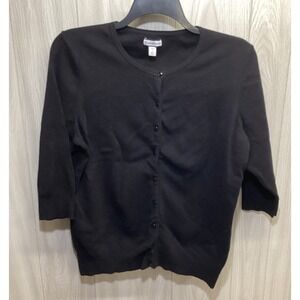 CROFT & BARROW Women's (Size 1X) 3/4‎ Sleeve Round Neck Button Down Sweater